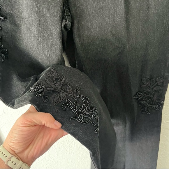 Lauren Jeans Co. Jeans Women's 12P Petite Black Beaded Embroidered - Picture 5 of 8